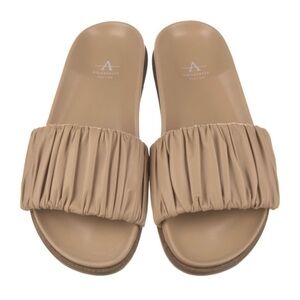 Aquatalia Women's Nude Beige Pleated Slide Sandals - Leather - Incl. dust bag